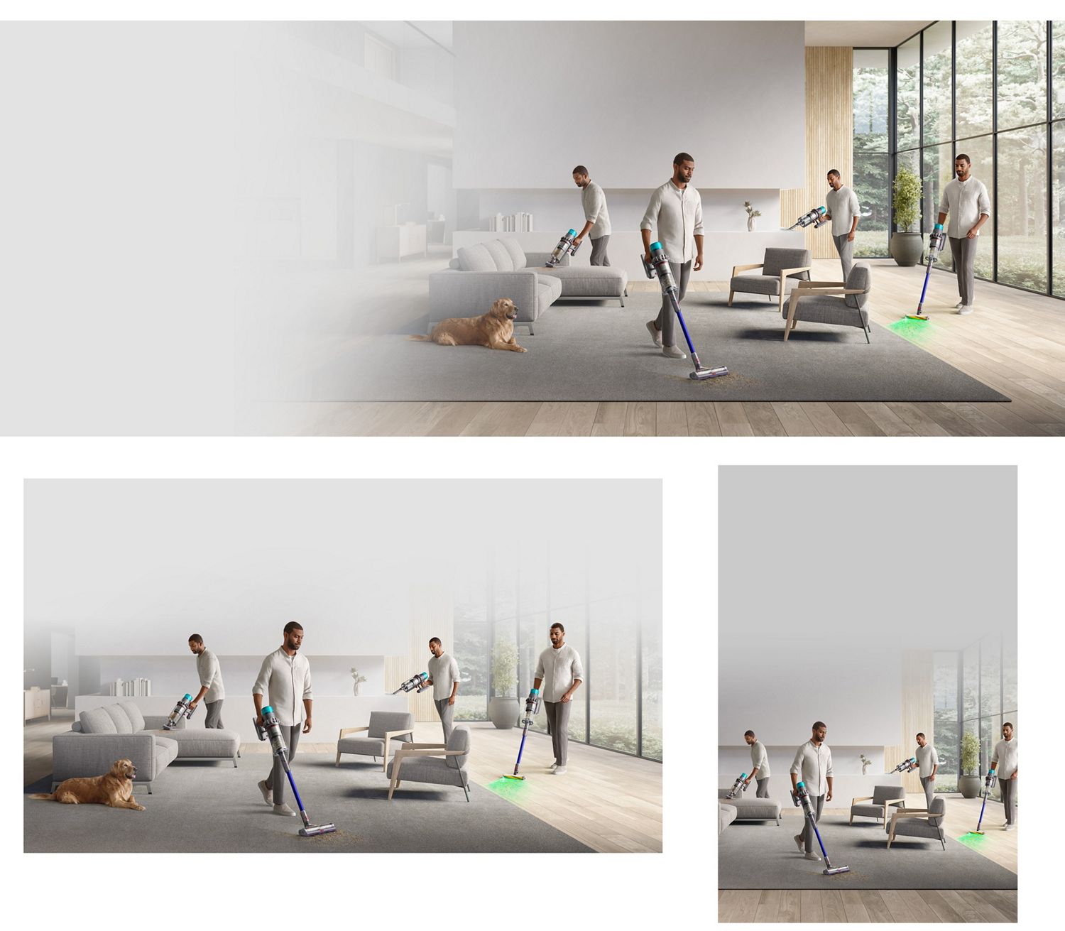 A man vacuuming all over the house with the Dyson Gen5outsize vacuum.